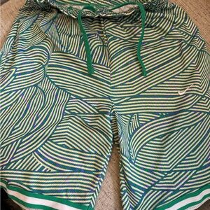 Vibrant Green and Blue Striped Shorts